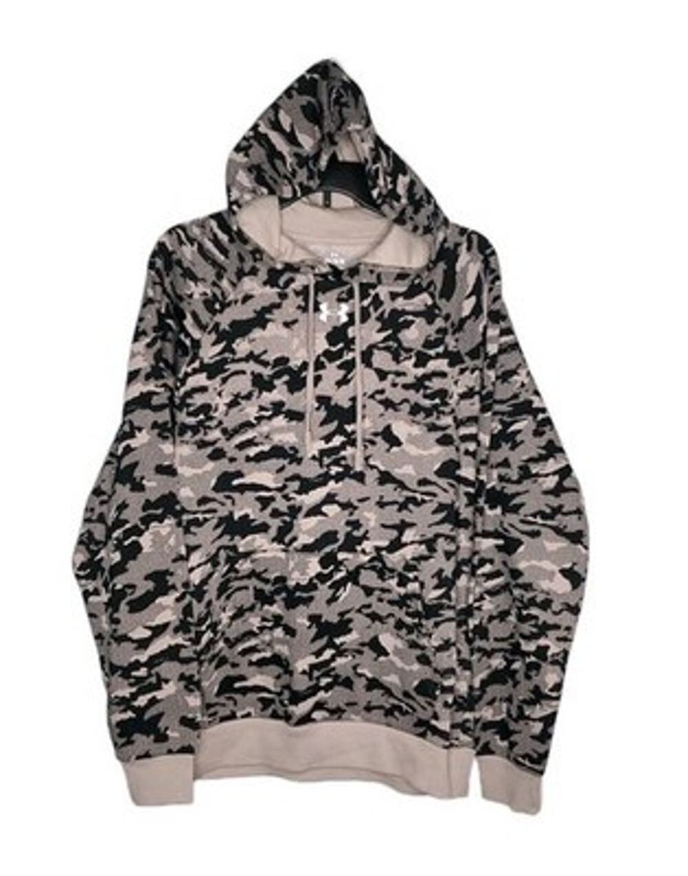 Under Armour Rival Mens SZ M Fleece Camo Hoodie Sahara Beige Black with Pocket